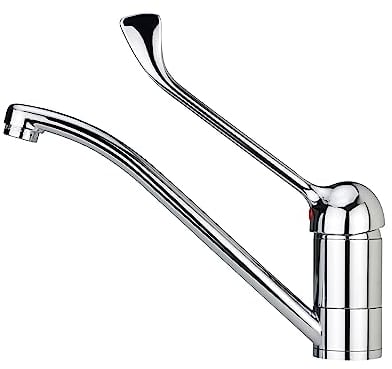 Teka MED 913 - Grifo de Cocina Monomando, Gerontológico, Maneta de Fácil Apertura, Caño Giratorio, Temperatura Precisa, Aireador Anticalcáreo, Color Cromo