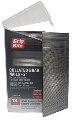 Grip-Rite PrimeGuard Max MAXB64878, Finish Brad 18GA, 2, 304 Stainless Steel, 1000 Brads, Clamshell Packaged