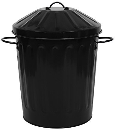 CrazyGadget® Metal 15 Litre 15L Small Round Colour Recycle Dustbin Paper Rubbish Waste Bin with Lid (Black)