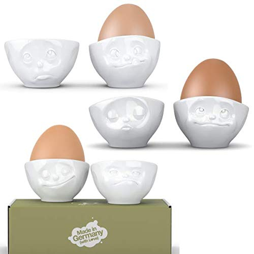 Fiftyeight 6er Eierbecher Set LECKER & OCH BITTE & GLÜCKLICH & HMPFF & KÜSSEND & VERTRÄUMT / weiß