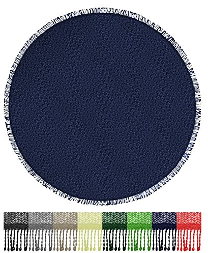 Brandsseller Gartentischdecke Ø 140 cm Tischdecke mit Fransen Outdoor Tischtuch rund Weichschaum für Garten, Terrasse, Balkon wetterfest rutschfest - Blau