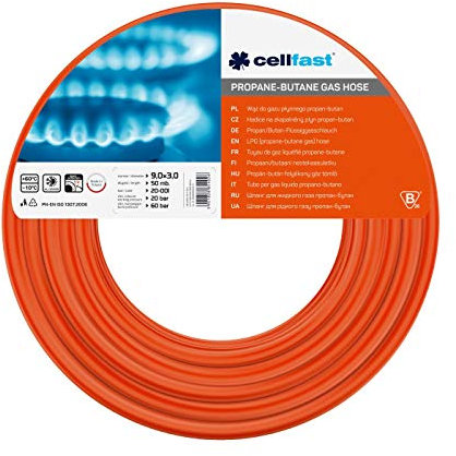 CELLFAST Gasschlauch Druckschlauch Propan Butan Robust Sicherheitszertifikat 9 × 3 Millimeter 50 Meter