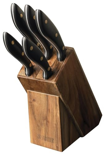 Sabatier 5-Piece Carbon Steel Knife Block Set, Noir/Black