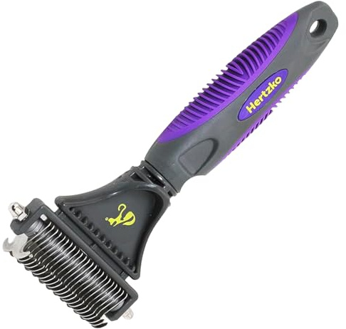 Hertzko Dogs and Cats Dematting Tool - Premium Deshedding Brush, Matt Breaker & Splitter for Grooming - Ideal for Removing Matted Fur and Loose Undercoat - Perfect Dematting Comb for Shedding Control