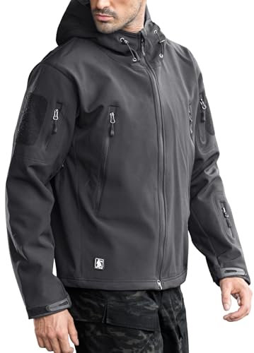 FREE SOLDIER Giacche Militari Softshell da Uomo Fodera in Pile da Esterno Giacca Antivento Impermeabile con Cappuccio Giacche tattiche Calde Multitasche per Escursioni di Caccia (Grigio,S)