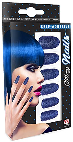Widmann 05352 - Fingernägel Set, Glitzer Blau, 12 Stück, selbstklebend, Accessoire, Karneval, Mottoparty, Halloween