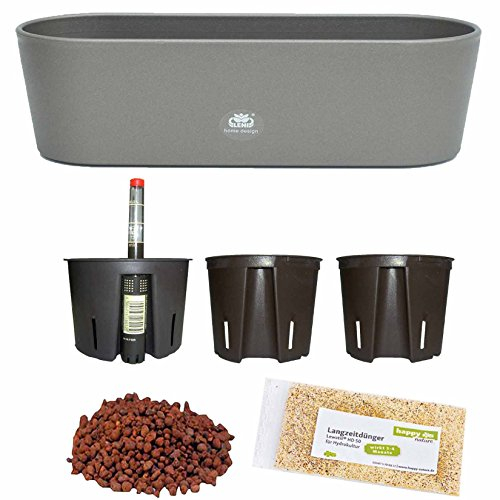 Set7 7 teilig Kunststoff Flori Pflanzschale dunkelsilber für Hydrokultur L 51.0 cm B 18.5 cm H 15.0 cm