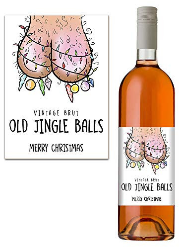 Funny Rude Christmas Wine Bottle Label for Him Men Rude Jingle Balls Design Perfect for Boyfriend Husband