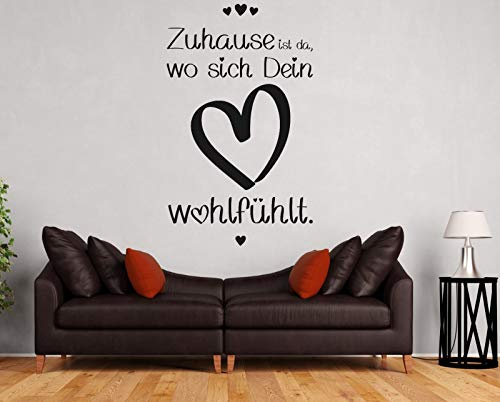 tjapalo® a3 Wandtattoo Zuhause ist da wo dein Herz sich wohlfülhlt Wandsticker Wohnzimmer modern Wandsprüche für Wohnzimmer, Farbe: Weiß, Größe: H100xB58cm