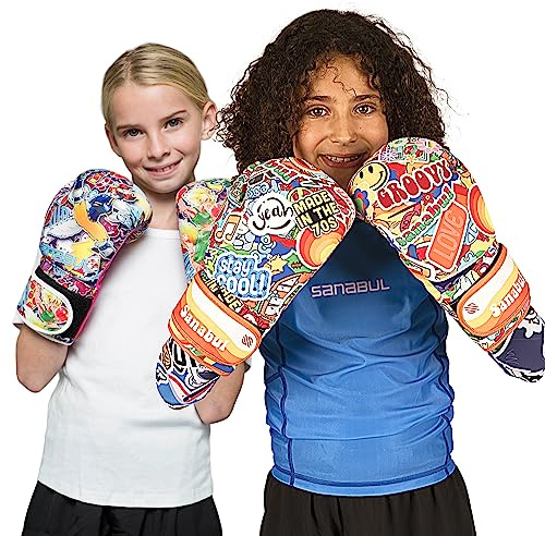 Sanabul Sticker Bomb - Guantes de Entrenamiento de Boxeo para niños (8 oz, años 70)