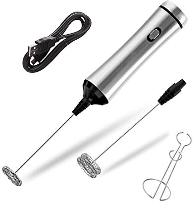 Mousseur À Lait USB Mousseur À Lait Électrique, Deux Têtes De Tête Fouet En Acier Inoxydable, 13000 Tr/Min & 15000 Tr/Min, Convient Pour Café, Café Au Lait, Cappuccino, Chocolat Chaud,with support