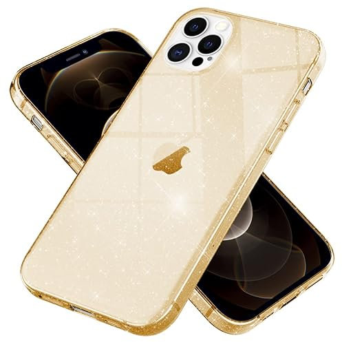 Kaliroo Handyhülle Glitzer kompatibel mit iPhone 12 PRO MAX Hülle, Durchsichtige Diamant Silikon Schutzhülle Glitter Case, Ultra-Slim Cover Bling Handy-Tasche Strass Backcover Etui, Farbe:Gold