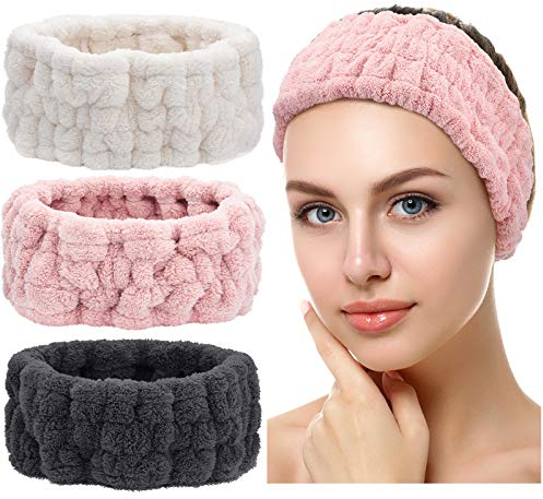 3 Stücke Spa Gesichts Stirnband zum Schminken und Waschen Gesicht Frauen Spa Yoga Sport Dusche Gesicht Stirnband Elastisch Kopfwickel für Mädchen und Frauen (Rosa, Milchigweiß, Dunkelgrau)