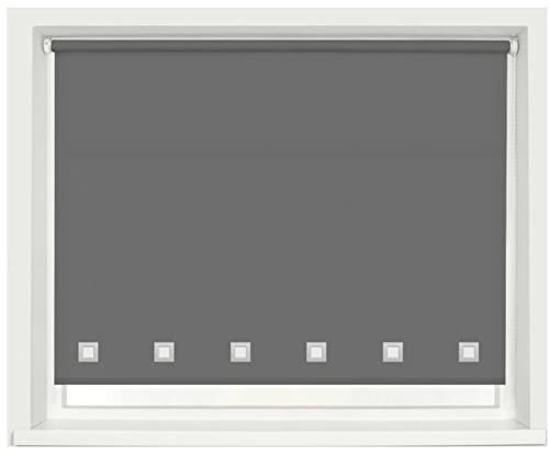 100% Polyester Square Eyelet Trimmable Daylight Roller Blinds (90cm Wide x 165cm Drop, Charcoal Grey)