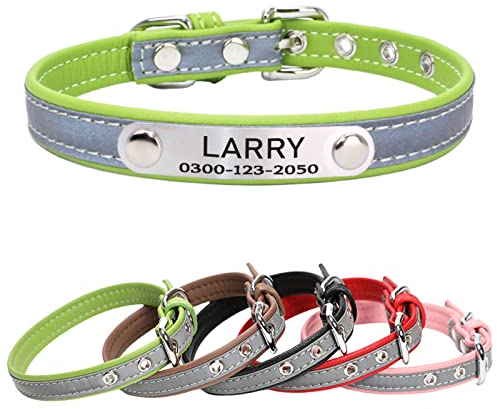 Yonsbox Personalisiertes Reflektierendes Halsband für Hunde & Katzen – Leichtes, Robustes Mikrofaser-Halsband mit Gravur, Stillem ID-Anhänger & Reflektierender Sicherheitsnaht – In 6 Größen (XS–XXL)