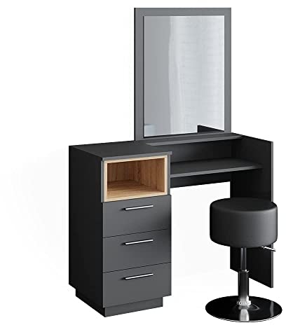 Vicco Schminktisch Beatrice, Anthrazit/Eiche, 100 cm mit Hocker