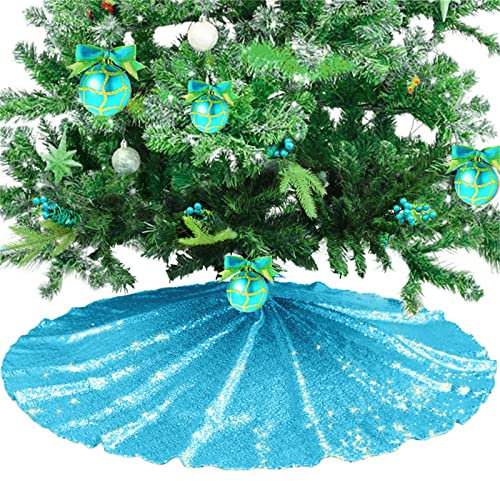 Mateju Weihnachtsbaum Rock Weihnachtsbaumdecke Rund Decke Groß Christbaumdecke Christbaumständer Teppich Baumdecke Weihnachtsbaum Deko für Weihnachten Neujahr Dekoration (Blau Pailletten,48inch)