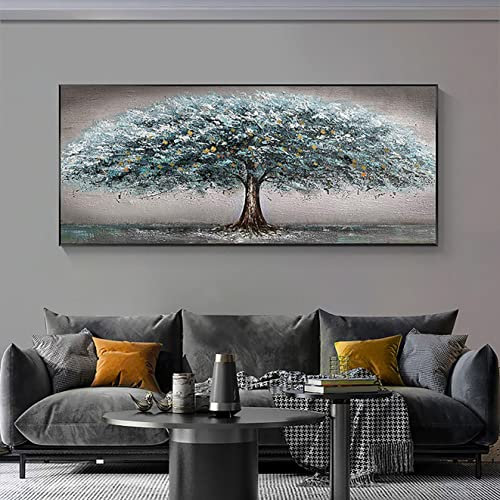 Tableau Decoration Très grand arbre abstrait bleu gris Moderne Toile non tissée Salon 80x160cm Sans cadre