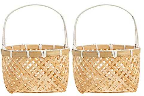 Rattan Korb Obstkorb Geflochtener Blumenkorb: 2 Stücke Picknickkorb Weidenkorb mit Henkel Hochzeitskorb Hochzeit Streukorb Blumenkinder Körbchen Einkaufskorb Henkelkorb Landhausstil Deko Tischdeko