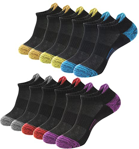 BUDERMMY Trainer Socks Womens 6 Pairs Cushioned Sports Socks for Women Cotton Breathable Cushion Running Socks Ladies Casual Nonslip Ankle Athletic Socks (3-5, black 6 pairs)