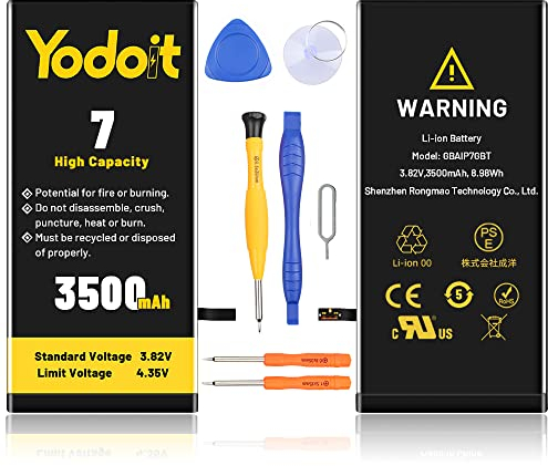 Yodoit Batteria per iPhone 7 Batteria di Ricambio, 4500mAH Batteria Li-ion Alta Capacità 0 Ciclo Li-ion Batteria con Kit Sostituzione