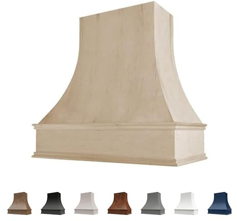 Riley & Higgs Unfinished Wood Range Hood Cover, Curved Front, 31.5W x 36H