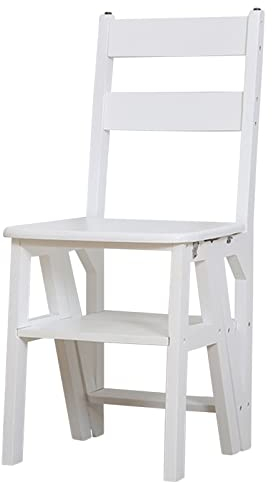 Hamankim Klappbare 4-Stufen-Hocker Faltbare Holzleitern Fußhocker Treppenstuhl Trittleiter Tragbarer Leiternhocker für Küche, Badezimmer, Büro, Zuhause, Leiterstuhl (Farbe : Weiß)