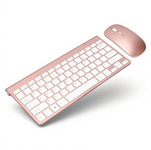2,4 G Kabellose Tastatur-Maus-Kombination, 78 Tasten, Ergonomisch, Büro-Stummschaltung für Computer, Mobilgeräte, Tablets, Laptops, Roségold