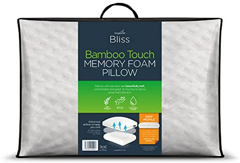 Snuggledown Bamboo Memory Foam Pillow 1 Pack - Breathable Orthopedic Pillow with Firm Support for Side Sleepers | 2-Year Guarantee, UK-Made, Non-Allergenic, Zipped Washable Cover (38 x 64cm)