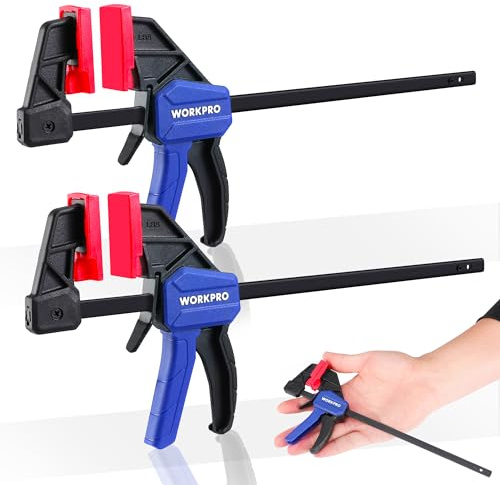 WORKPRO 6 Mini Bar Clamps for Woodworking, One-Handed Clamp/Spreader, Light-Duty Screw-Change F Clamp with 50lbs Load Limit, 2PC