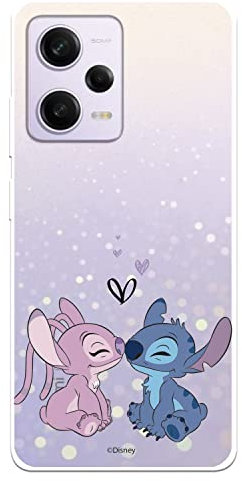 Funda para Xiaomi Redmi Note 12 Pro 5G Oficial de Disney Angel & Stitch Beso para Proteger tu móvil. Carcasa para Xiaomi de Silicona Transparente Flexible con Licencia Oficial