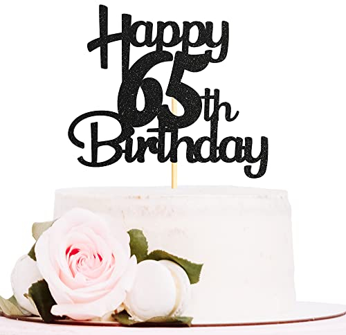 Sotpot Schwarzer Glitzer 65 Kuchendekoration, 65. Geburtstag, Kuchendekoration für Geburtstag, Party, Jahrestag, Partyzubehör
