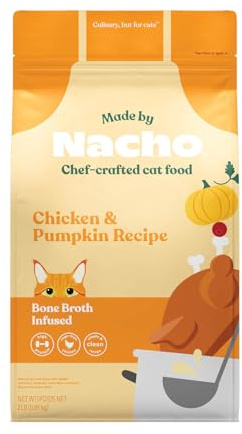 Made by Nacho Dry Cat Kibble 2lb Bag, High Protein and Grain-Friendly Premium Cat Food, Cage-Free Chicken & Pumpkin Recipe, Infused with Bone Broth for Hydration, Limited Ingredients, Single Bag
