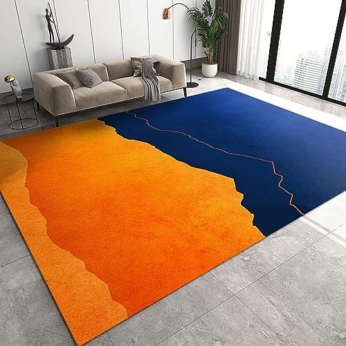 TEMLAN Orange-Blauer Farbverlauf Teppiche Gegend, Orange Ölgemälde-Kunst Flauschiger Teppich für Küche und Balkon Dekor Schlafzimmer Wohnzimmer Bodenteppich 120 x 180cm