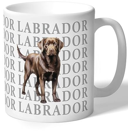 Dog Lovers Collection Chocolate Labrador Mug Gift for Her, Him, Women, Men, Birthday, Christmas Ceramic 10oz/300ml (Standing with Grey Text)