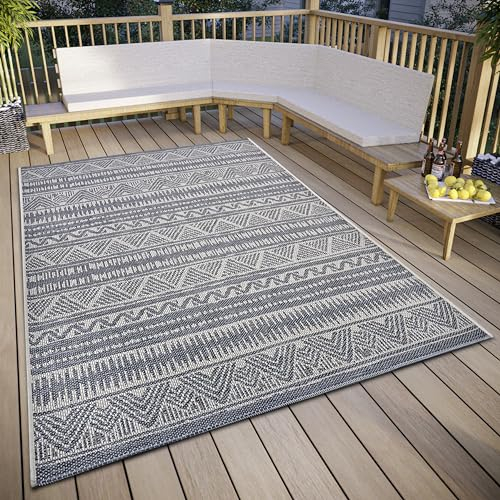 Hanse Home Loto Outdoor Teppich Wetterfest – Modernes Boho Ethno Muster Wasserfest, robuster Aussenteppich Flachgewebe für Garten, Balkon, Terrasse, Wohnzimmer – Beige, 63x120cm