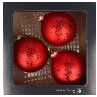 3er-Set Weihnachtskugeln mit Schlagzeug-Druck, Musik-Design, (Rot matt)