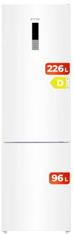 EVVO Frigorífico Combi No Frost, Capacidad Frigorífico 226 L Congelador 96 L, Motor Inverter, 60cm de Ancho, Clase energética D, Multi Air Flow, Luz Interior LED, Panel LED táctil (F55 Color: Blanco)