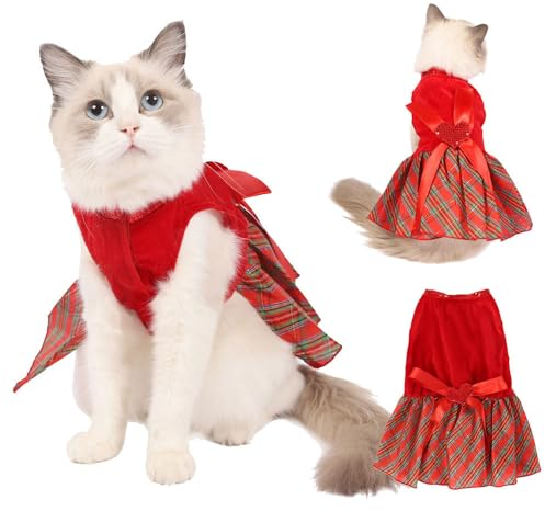 Hiseng Hundekostüm Katzenkleid Dekoration Hundemantel, Weihnachten Schleife Kleid Lustiges Haustierkostüm, Haustier Party Anzug, Hundekostüm für Kleine Hunde (M,Rosa)