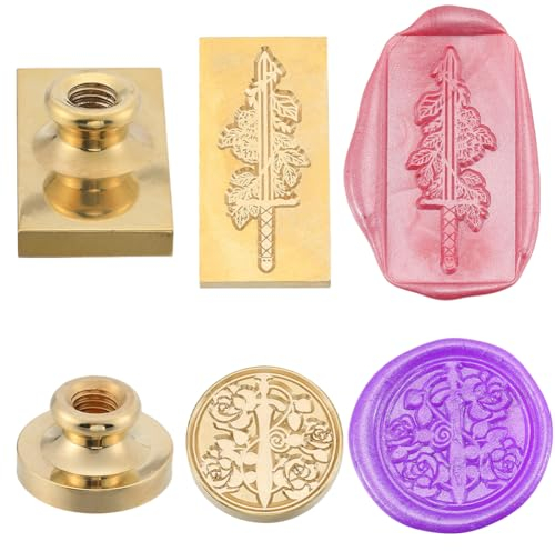 craspire 2 Stück Wachssiegel-Stempelkopf Schwert Abnehmbare Blume Rechteckiger Siegelstempel Messingkopf Für Kreative Geschenkumschläge Einladungskarten Dekoration DIY Scrapbooking Verschönerung