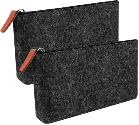 Partideal 2 Stück Filz Mäppchen,Multifunktions Federmäppchen,Briefpapier Beutel Kosmetiktasche mit Reißverschluss,für Stifte Bleistifte Leuchtmarker Andere Büro Schulbedarf(Dunkelgrau)