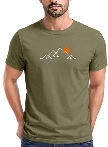 Neverless® Herren T-Shirt Frontprint Line-Art Berge Wandern Natur Outdoor Fashion Streetstyle