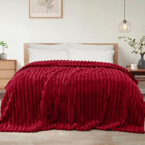 Exclusivo Mezcla Kuscheldecke Flauschig Fleecedecke Flanell Decke, Leichte und Warme Wohndecke Tagesdecke für Ganzjahreszeit, 220 x 240 cm Weinrot