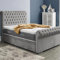 MOORCROFT BEDS 3FT Single Chesterfield Sleigh Bed Frame With Gas Lift Storage And Headboard - Upholstered in Plush Velvet - No Mattress (Silver, Single Frame With Storage)