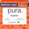 Pura Pannolini Ecologici, Taglia 1 (2-5kg), 6 x 25 Pannolini (150 Totali), Pannolini per Neonati per Pelle Sensibile, Cotone Organico, Indicatore di Bagnato, Ritaglio per Cordone Ombelicale