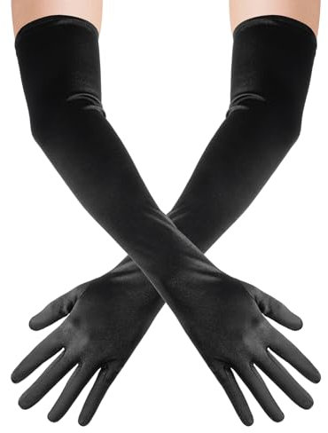 Dimeho Lange Handschuhe Damen, Braut Gloves Elastische Ellenbogen Handschuhe Satin Fingerhandschuhe Elegant Abendhandschuhe Tanzhandschuhe für Oper Hochzeit Halloween Party Rollenspielpartys Kostümpar