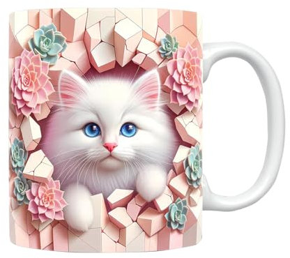 Liemuao Mug d'animal en Céramique, 3D Tasse Idée Cadeau Originale 325ml Tasse à Café Impression de Haute Qualité 3D Tasse à Lait Cadeau D'anniversaire, Souvenir, Noël, Collègue, Amie (Chat)