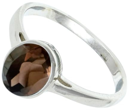 JEWELFORCE 925 Sterling Silber Rauchquarz Edelstein Ring Herren Damen Stein Band Ring Alle Größen Ring Handgefertigter Schmuck JSR-1156AD_57 (18.1)