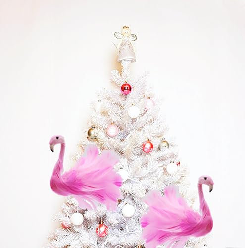 Pink Flamingo Christmas Tree Topper Artificial Feather Flamingo Christmas Tree Top with Spring Base Christmas Decorations Indoor Outdoor (2PCS Clips, 14 * 8cm/5.51 * 3.15inch)