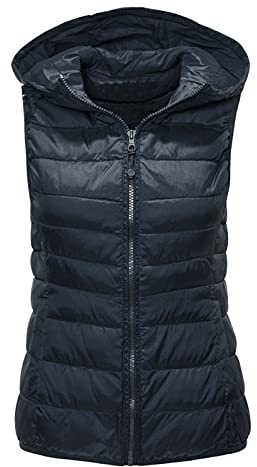 Doudoune sans Manches Femme Capuche Zippé Veste Duveteuse Gilet sans Manche Femme Courtes Veste Matelassée Légère Manteau Femme Hiver Chaude Chic Blouson Veste matelassée sans manches Mode avec Poches